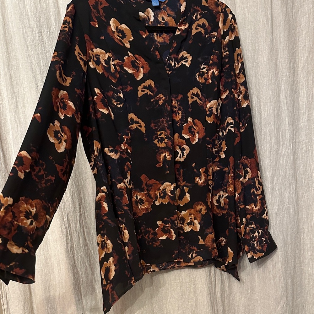 Simply Vera Vera Wang Black and Brown Floral Top